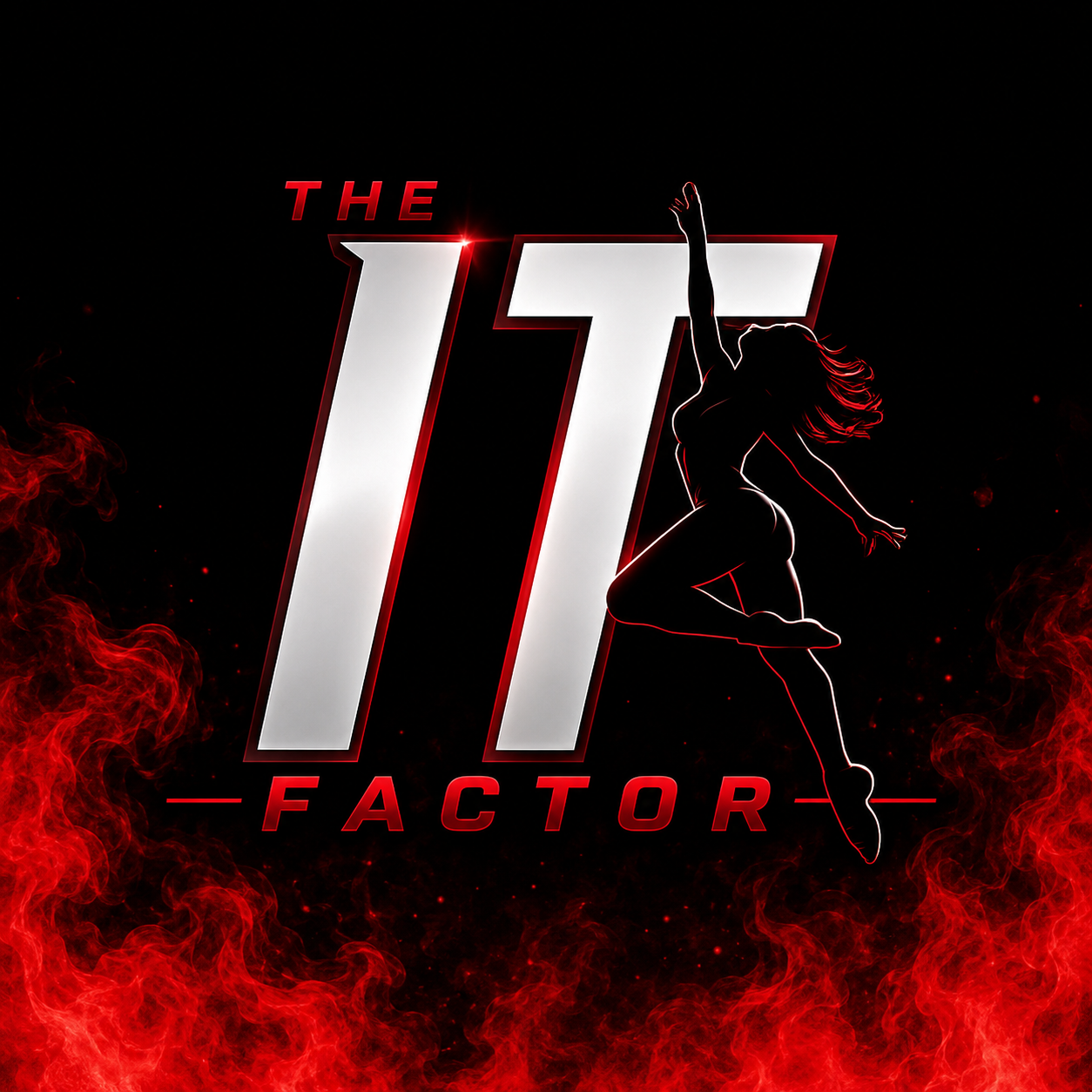 The It Factor Dance Competition logo with red flames