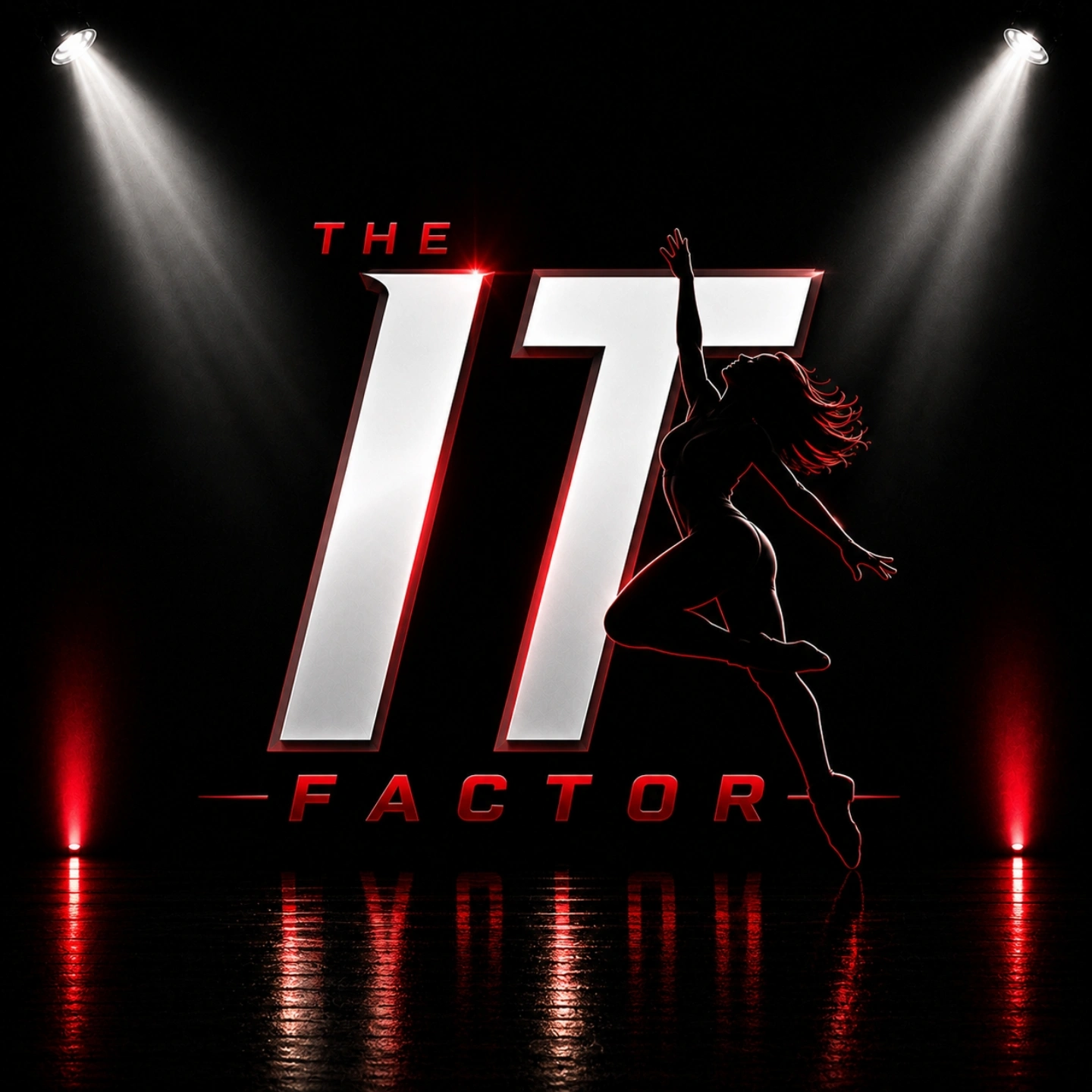 The It Factor Dance Competition logo under stage spotlights